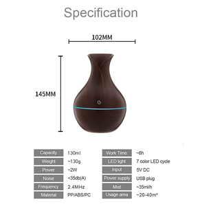 130ml USB elektrikli aromalı uçucu yağ difüzör ultrasonik hava nemlendirici ahşap tahıl LED ışıkları Aroma YAYICI ev için - Product Image 6
