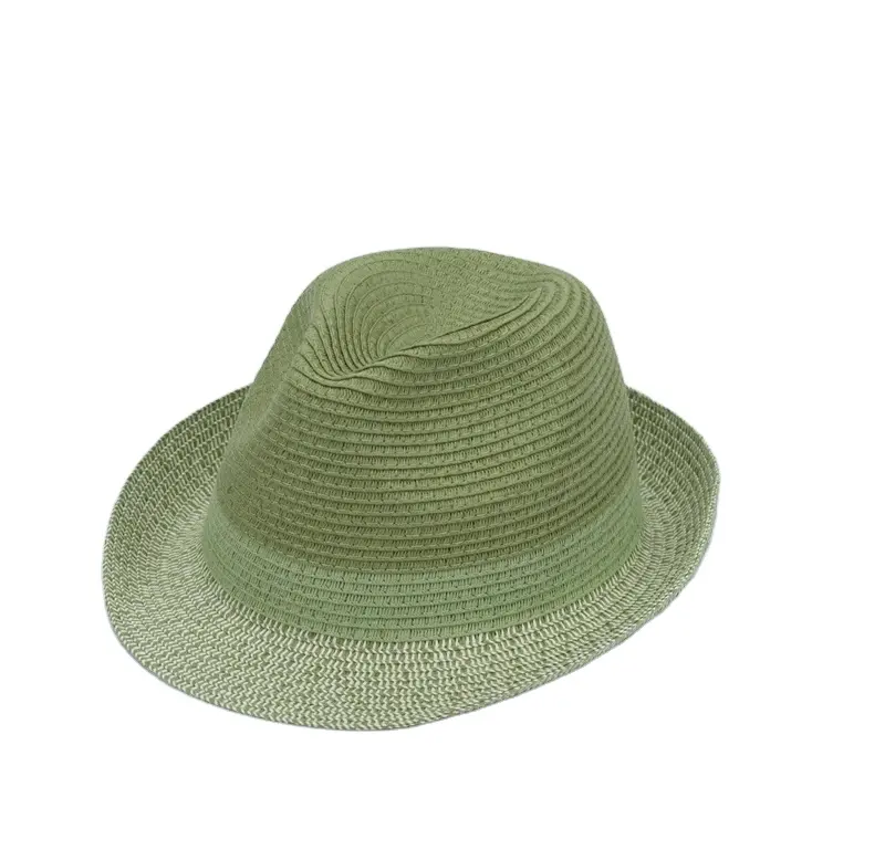 Nuevo diseño de moda personalizado paja 100% papel niños sombrero Color verde protección del medio ambiente sombreros Fedora
