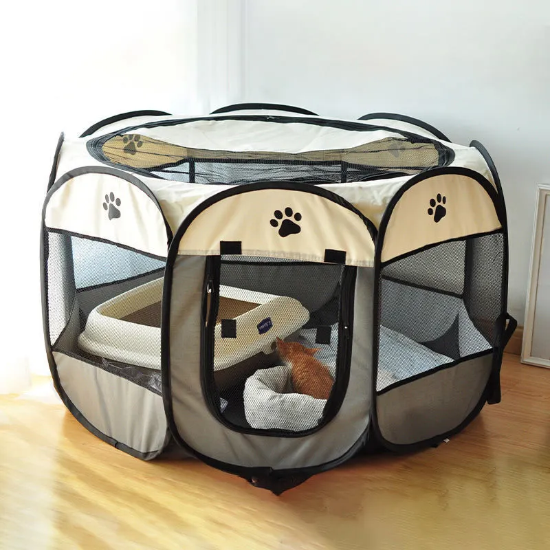 तह अष्टकोणीय बाड़ बिल्ली पिंजरे प्रसव के कमरे पालतू तम्बू बिस्तर यात्रा बहु-functionable पालतू जानवर पिंजरे