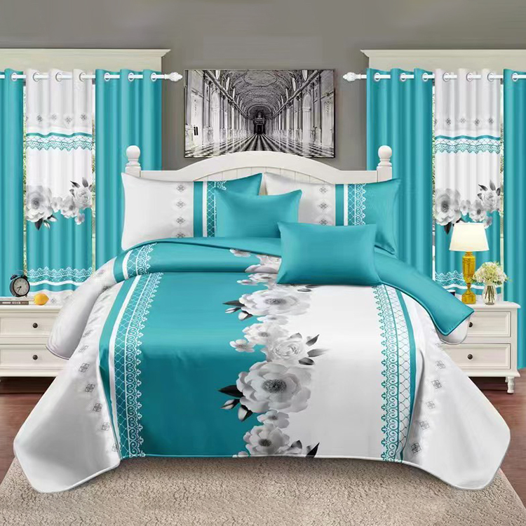 Sábana plana+Funda de almohada+Cortina+Sábana ajustable