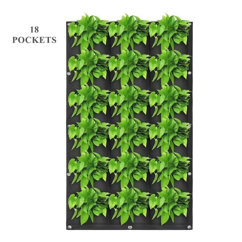 Saco de cultivo vertical em tecido de feltro com 18 bolsos para parede, plantador de jardim de parede para armazenamento de flores e vegetais, design contemporâneo