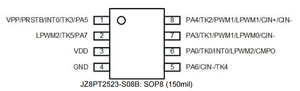 JZ8PT2523B SOP-16 8-bit OTP MCU IC พร้อมปุ่มสัมผัสตัวจับเวลา PWM สำหรับการควบคุม LED - Product Image 3