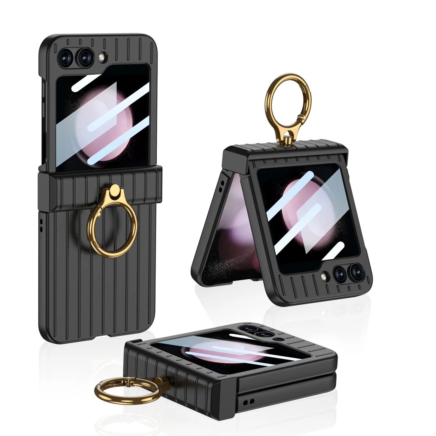 GKK Hot Selling Phone Case für Samsung Galaxy Z Flip 5 mit Metall-Fingerring Ultra dünne und vordere rutsch feste Telefon abdeckung aus Glas