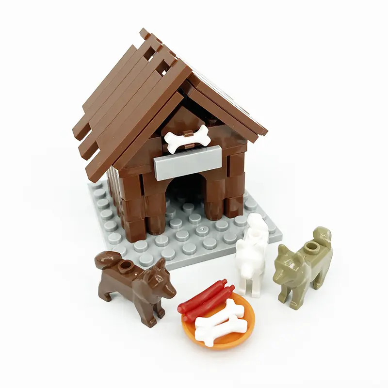 MOC-casa de madera para cachorros, juguetes de ensamblaje, modelo de juego DIY, bloques de construcción, juguetes de regalo