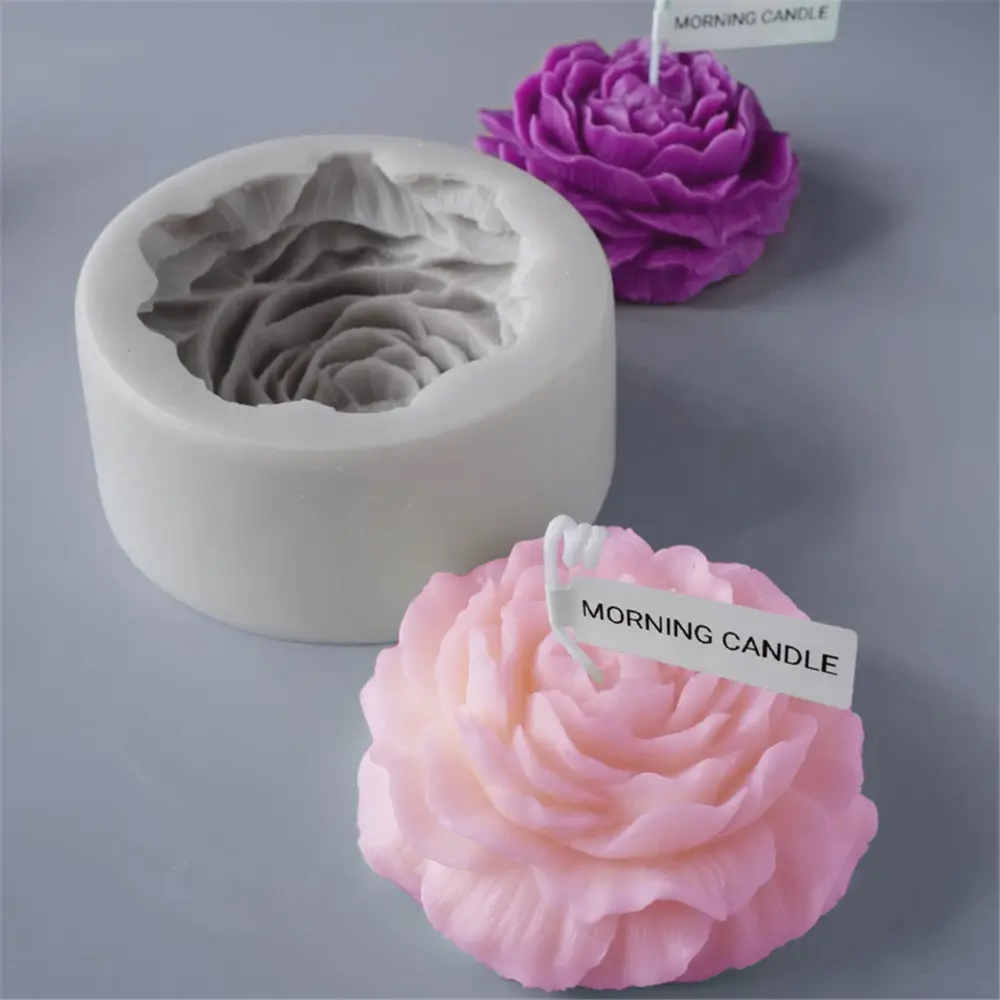 Molde com risco inicial de flores de peônia 3d, vela perfumada para aromaterapia, forma de bolha, para fazer flores e sabão em silicone