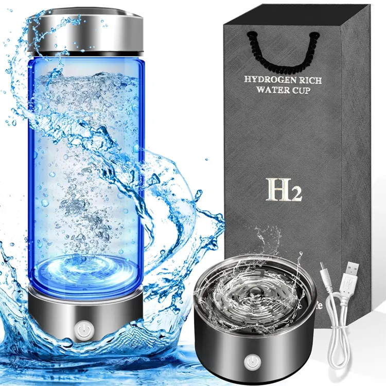 Venta al por mayor superventas SPE PEM USB recargable portátil H2 rico hidrógeno generador vidrio agua termo botella para regalos