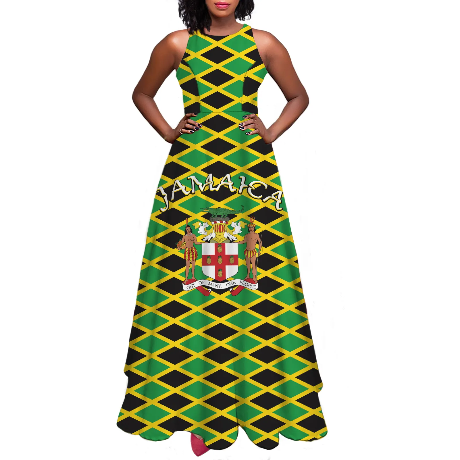 Vente en gros de vêtements pour femmes, haute qualité, imprimé personnalisé, drapeau de la jamaïque, robes Maxi Sexy, robe élégante pour femmes, 2023