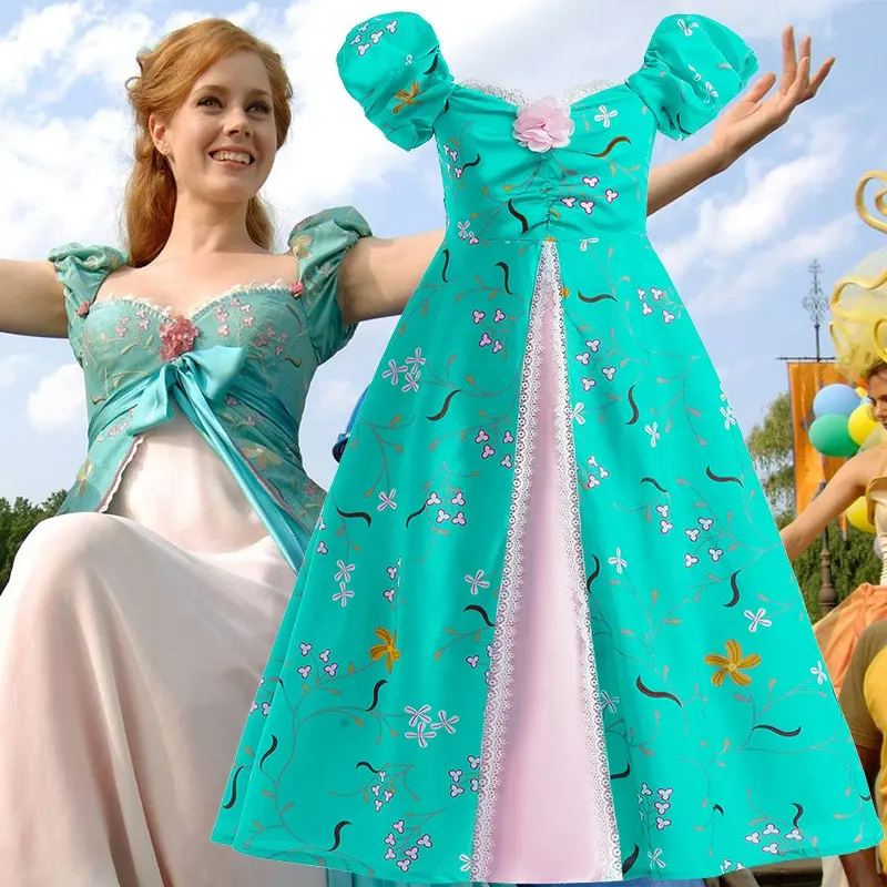 Disfraz de princesa Giselle encantada para niñas, vestido de fiesta de cumpleaños con flores mágicas para niños, Cosplay de Halloween