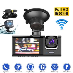 Gravação de 3 Canais WDR Gravador de Vídeo 1080P Dual Lens Car Dashcam WiFi Car Caixa Preta com Visão Noturna para Carros