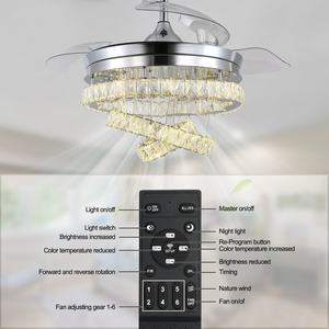 Işık kapalı rustik demir dekoratif aydınlatma uzaktan kumanda ile avize kristal tavan vantilatörü fantezi - Product Image 3