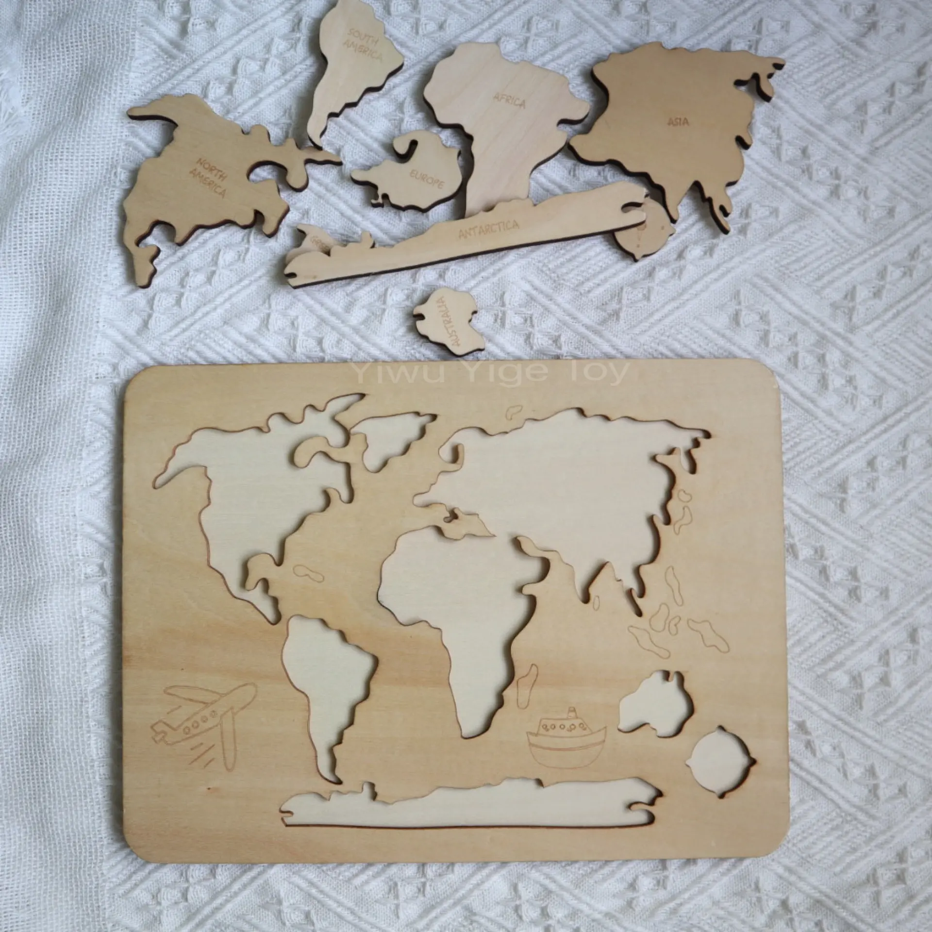 大陸と海DIY木製世界地図パズル教育モンテッソーリおもちゃ子供のためのレーザーアート無毒の手作り