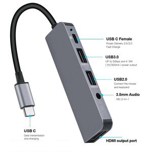 SYONG High Quality 3.5mm <strong>Audio</strong> Docking Station PD100w Usb Type c Hub 5 in 1 USB C HUB <strong>Multi</strong> Function <strong>Adapter</strong> for Laptops - Product Image 2