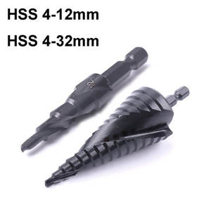 2Pcs/Set <strong>4</strong>-12 <strong>4</strong>-32mm HSS Step Drill Bit for Wood Metal Cone <strong>Hole</strong> Cutter Cone Drilling Tool <strong>1</strong>/4Inch Shank