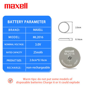 MAXELL ML2016 akıllı cihazlar için uygun şarj edilebilir 3V düğme hücre PLC endüstriyel controlbattery pil - Product Image 2
