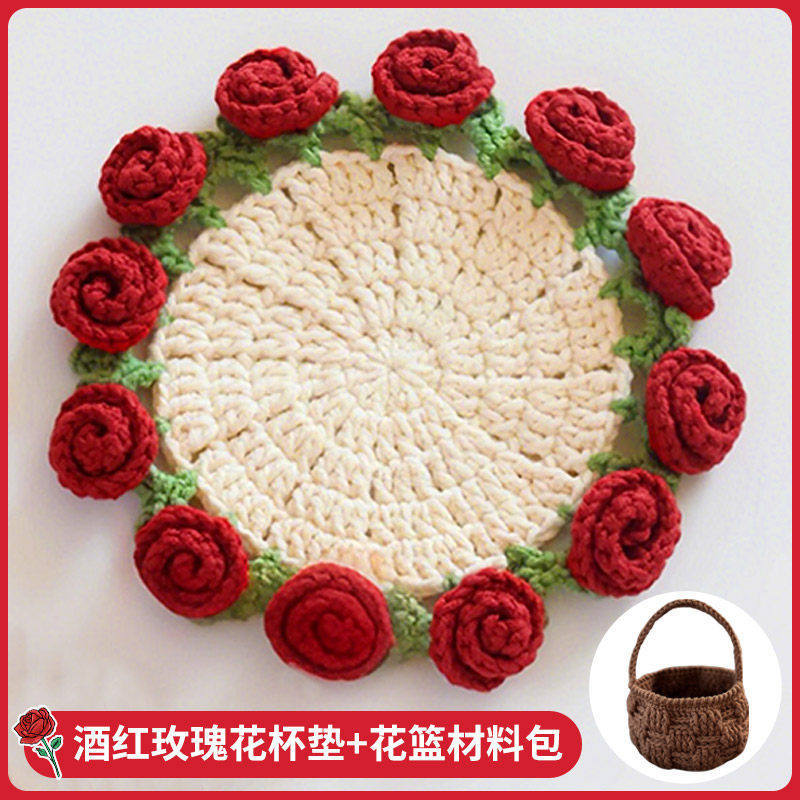 Kit de matériel pour panier de fleurs et dessous de verre bordeaux-rose