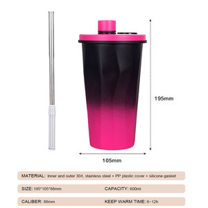 Everich 600ml Easy Clean Wide Mouth Food Grade Stainless Steel Coffee <strong>Cup</strong> with Anti-slip Base with Straw - Product Image 2