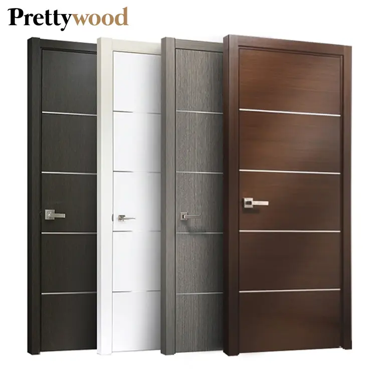 Prettywood American Latest Design Modern Home Prehung Solid Wooden Veneer Panel Black Walnut Interior Room Door