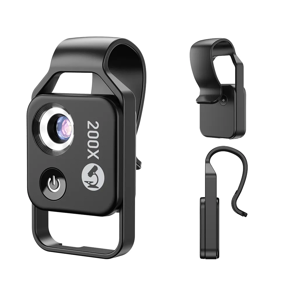 Apexel ร้อนแบบพกพาโทรศัพท์ความแม่นยํากล้องจุลทรรศน์ USB 200X ขยาย Mini กระเป๋าคลิปผิวกล้องจุลทรรศน์แว่นขยายไฟ LED
