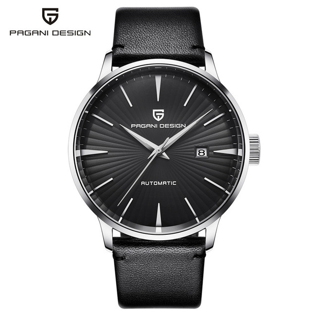 7 silver case black dial black leather belt