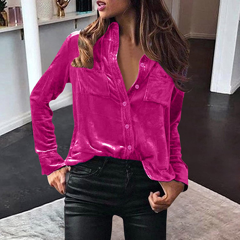 Top in Velluto Rosa Blusa Camicia