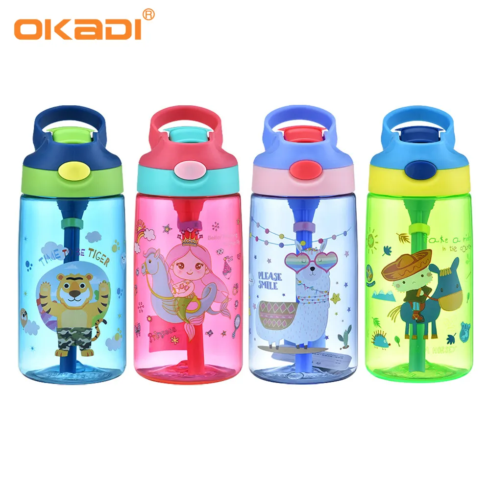 470ml High Quality Portable Custom Baby Straw Milk BPA Free Kids Plastic Water Bottle With The Handle ,One Touch To Open