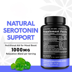 Customized Serotonin Booster <strong>Capsules</strong> with 5-HTP Vitamin <strong>B6</strong> B12 GABA L Theanine L Tryptophan for Serotonin Conversion - Product Image 2