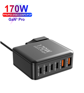 Adaptador de corriente GaN 170W UE EE. UU. Reino Unido Enchufe 6 puertos QC 3,0 Tipo-C PD Teléfono móvil Cargador de pared de viaje Adaptador de salida múltiple USB - Product Image 1