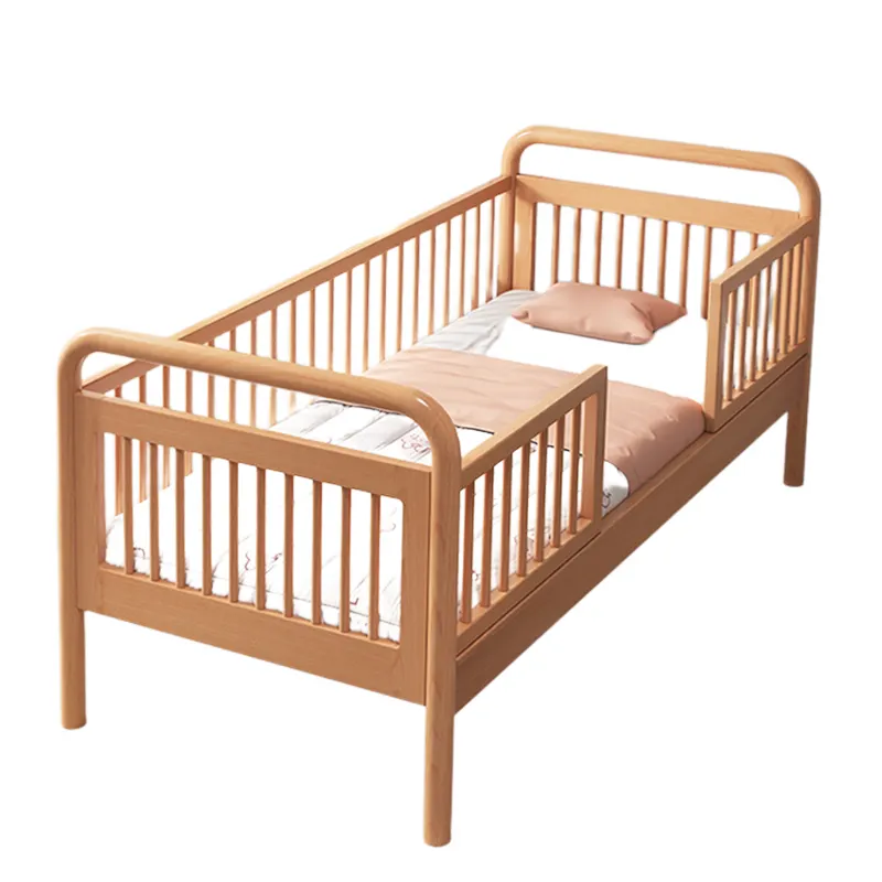 Детская кровать из бука, расширяющая кровать, высокое ограждение, индивидуальная односпальная кроватка для мальчиков и девочек