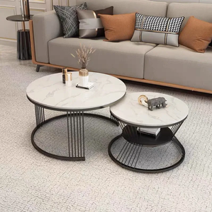 Contemporary Round Nesting Bent Black Gold Metal Side Glass Marble Stone Mdf Wood Coffee <strong>Table</strong> Nest of <strong>3</strong> <strong>Table</strong> <strong>Set</strong> Nesting <strong>Table</strong> - Product Image 5