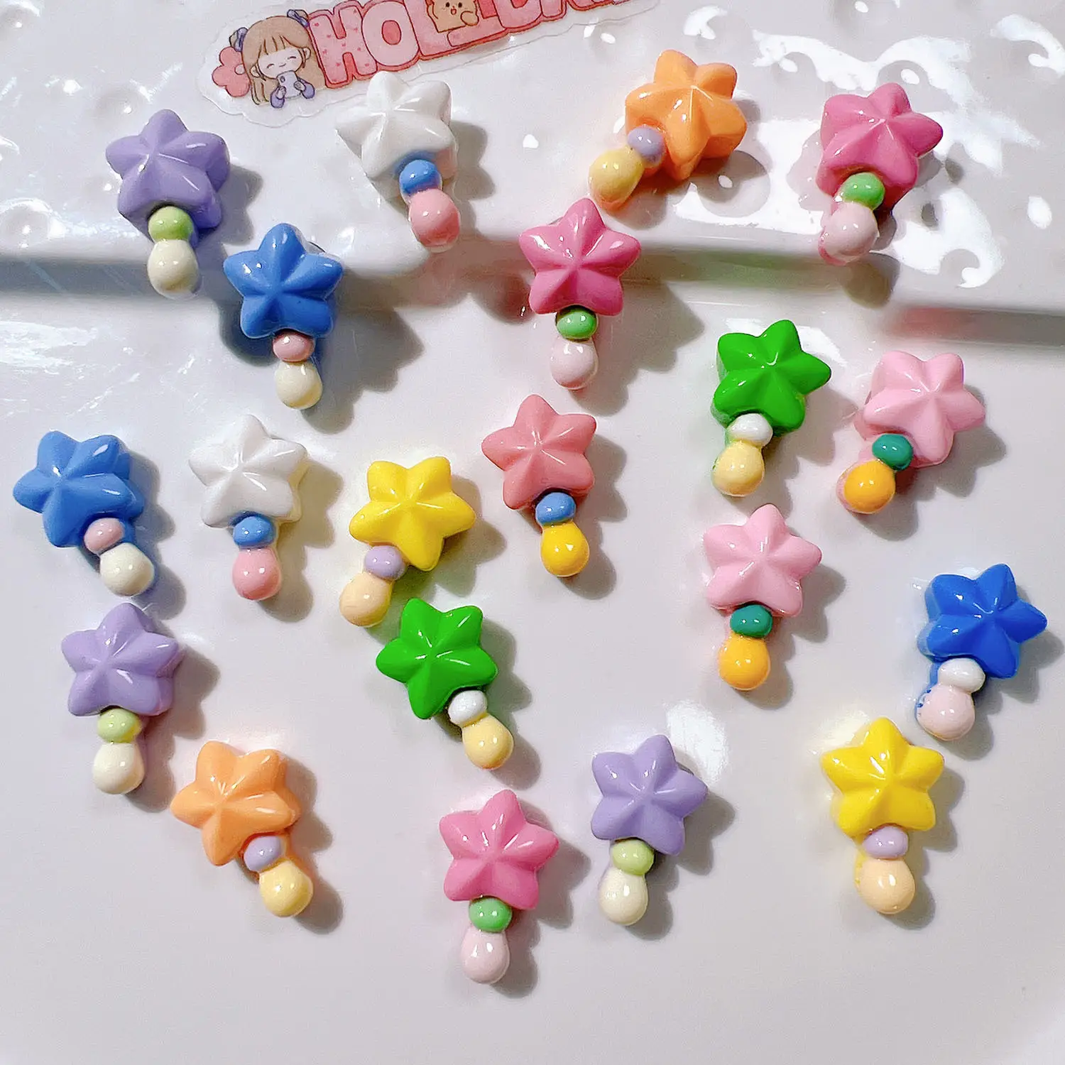 3D stella a cinque punte bastone magico decorativo a schiena piatta in resina per bambini accessori per caramelle