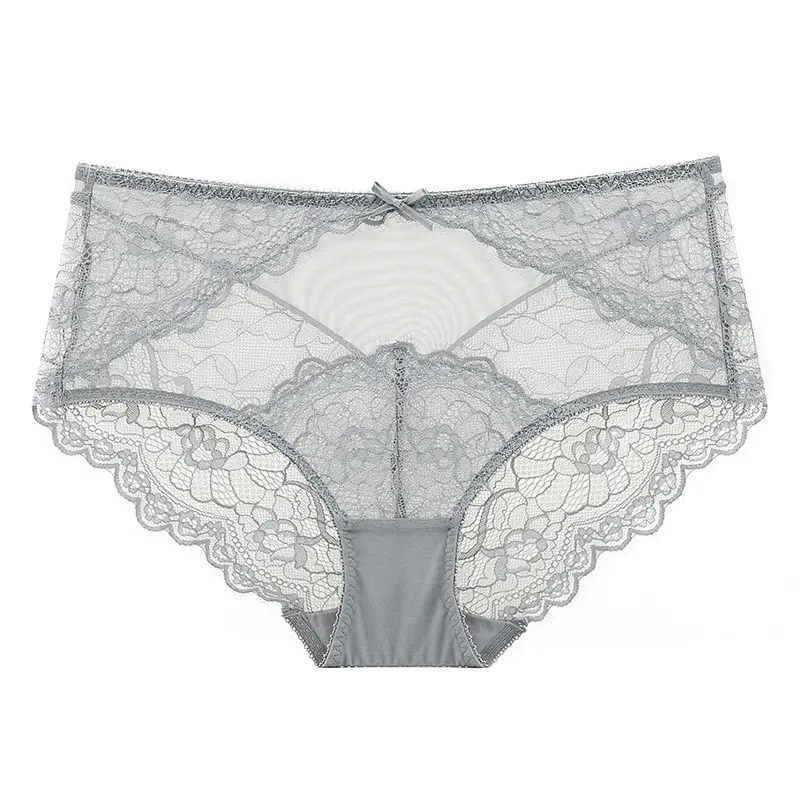 Ropa interior de mujer, bragas grises sexis para chicas, ropa interior de mamá de gran tamaño, bragas transparentes de encaje para mujer