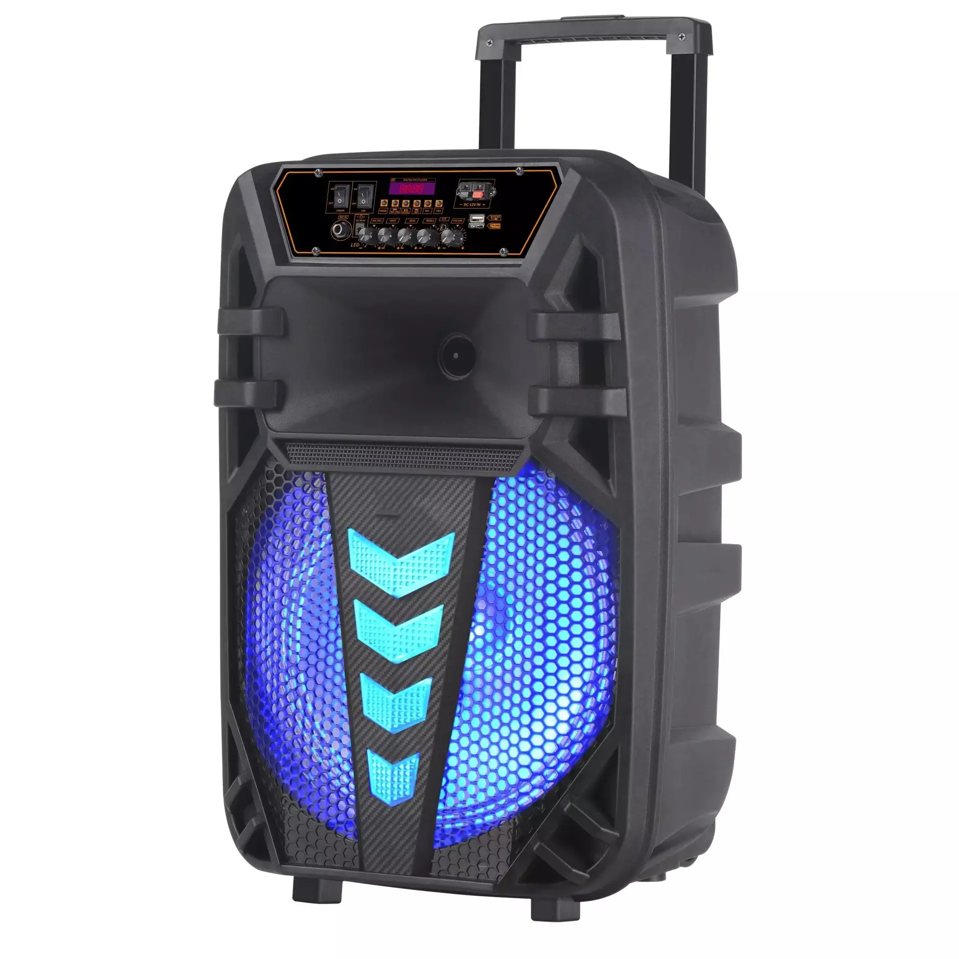 직업적인 12 인치 잡아당기기 막대 LED 빛 스피커 당 단계 디스코 빛을 가진 큰 휴대용 스피커 파란 이 DJ PA 스피커