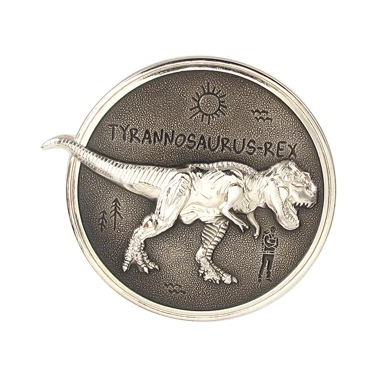 Buona qualità fornisce monete metalliche personalizzate in metallo con moneta 3D dinosauro