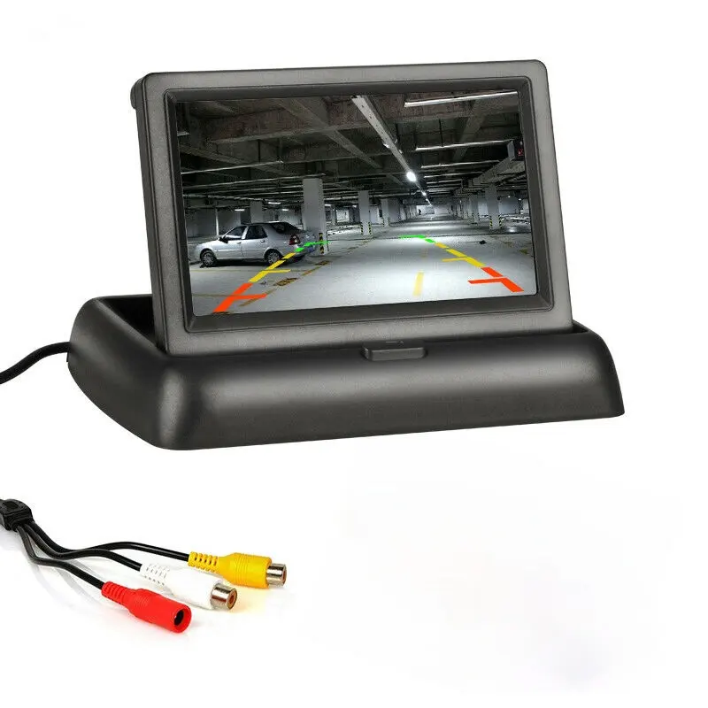 Monitor de vista trasera plegable para coche, pantalla TFT LCD de 4,3 pulgadas, sistema de visión trasera de aparcamiento + cámara de marcha atrás, compatible con DVD