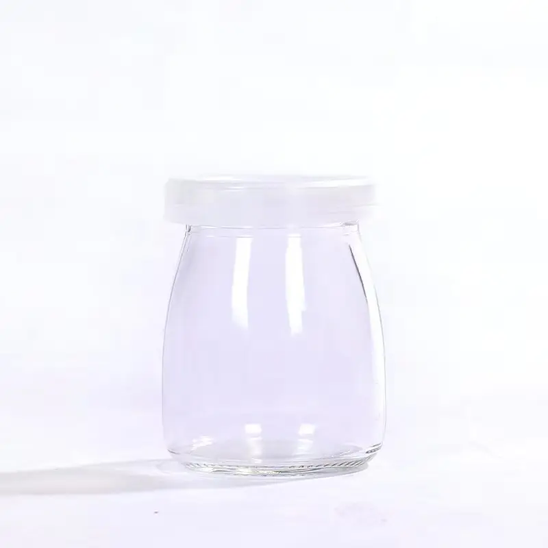 140ml (pieno è 150ml) barattolo di budino di vetro gelatina/tazze di yogurt congelato coperchio di plastica all'ingrosso