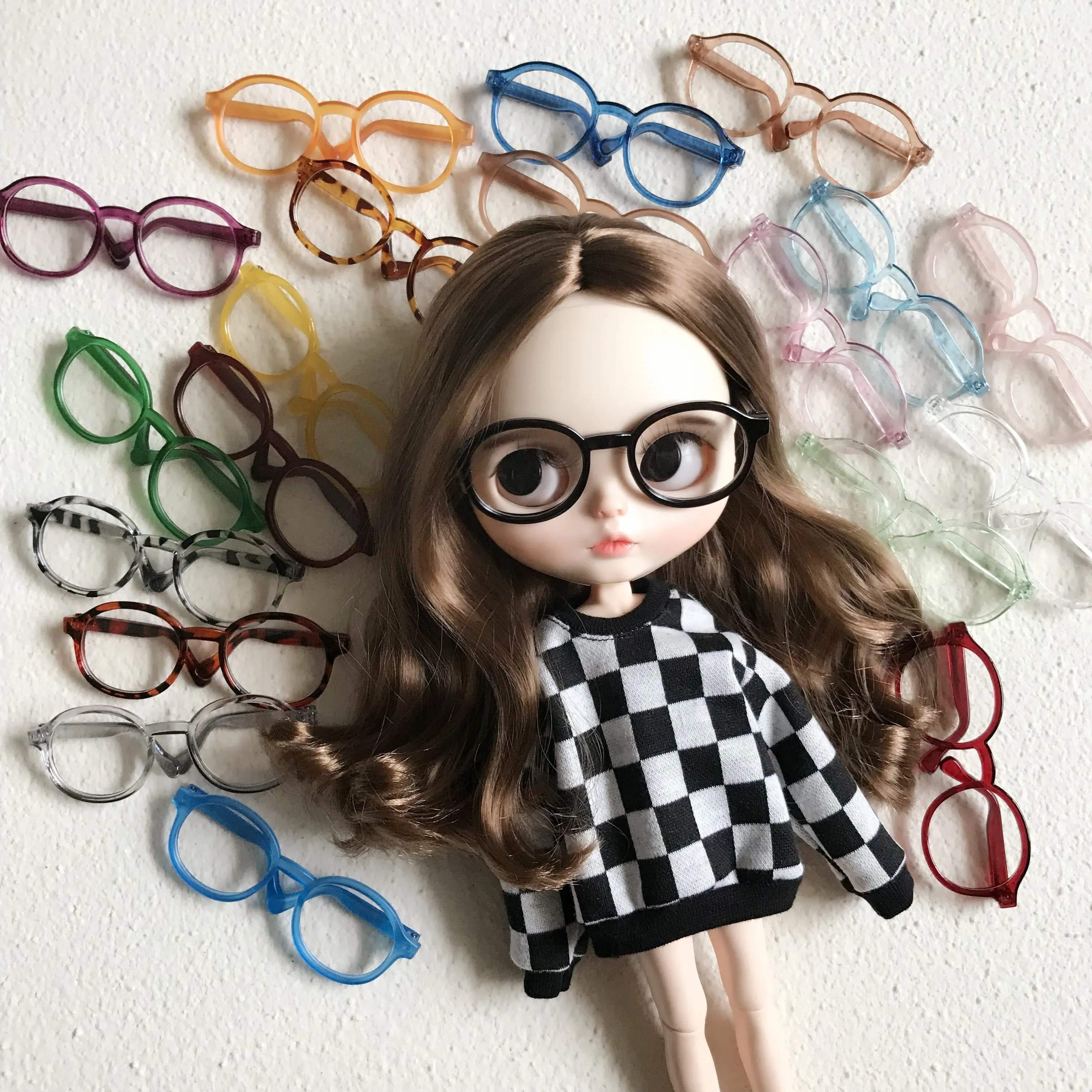 9 cm bunte kunststoff 18-zoll mädchen-puppenbrille 20 cm baumwolle plüsch spielzeug star idol puppe brille für blyth puppe