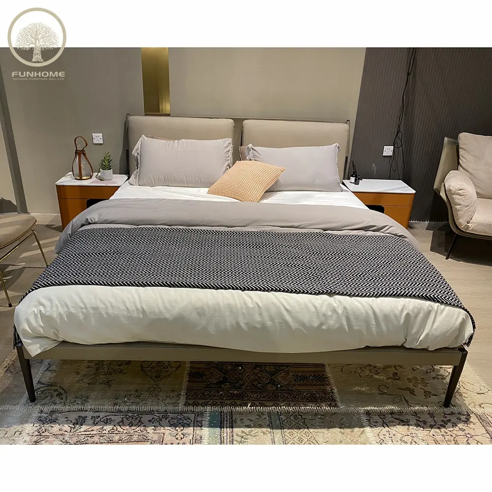 Muebles de diseño de cama doble, cama reclinable de hierro forjado