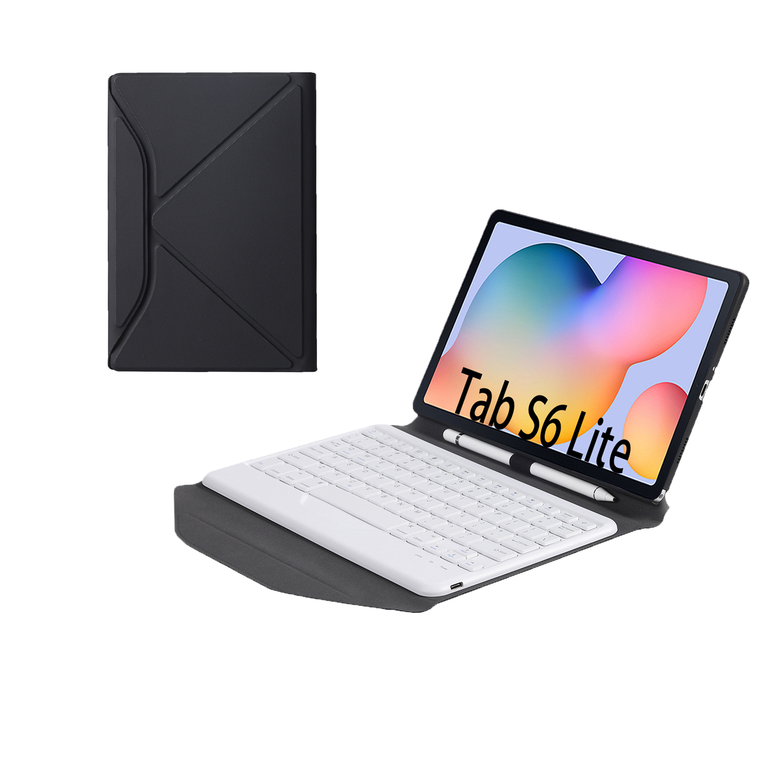 Teclado blanco con carcasa negra.