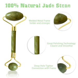 2 in 1 yeşil rulo ve Gua Sha aracı seti doğal yeşim kazıyıcı masaj taşlar ile yüz boyun sırt ve Jawline sağlık - Product Image 3