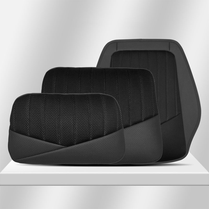 Negro-Cojín de asiento + Almohada de cuello + Soporte lumbar