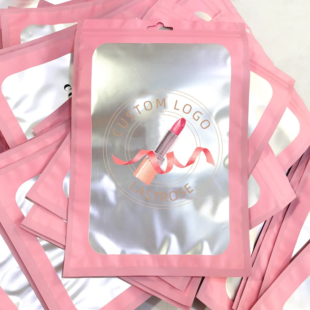 Перезаправляемые матовые розовые сумки, пластиковые пакеты на молнии для макияжа, упаковка продуктов на молнии, прозрачный пластиковый пакет из майлара
