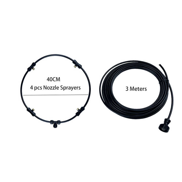 40cm Diameter White Fan Misting Kit with Silent Pump 3M Misting Line 4 Brass Nozzle 3/4 Inch Adapter Connect Outdoor Fan Ring