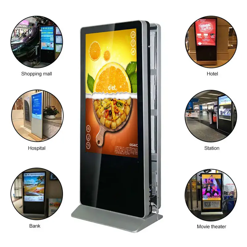 49 55 65 pollici Android Wifi pubblicità giocatore Poster chiosco Touch Screen Lcd doppio lato Display da pavimento Stand chiosco digitale