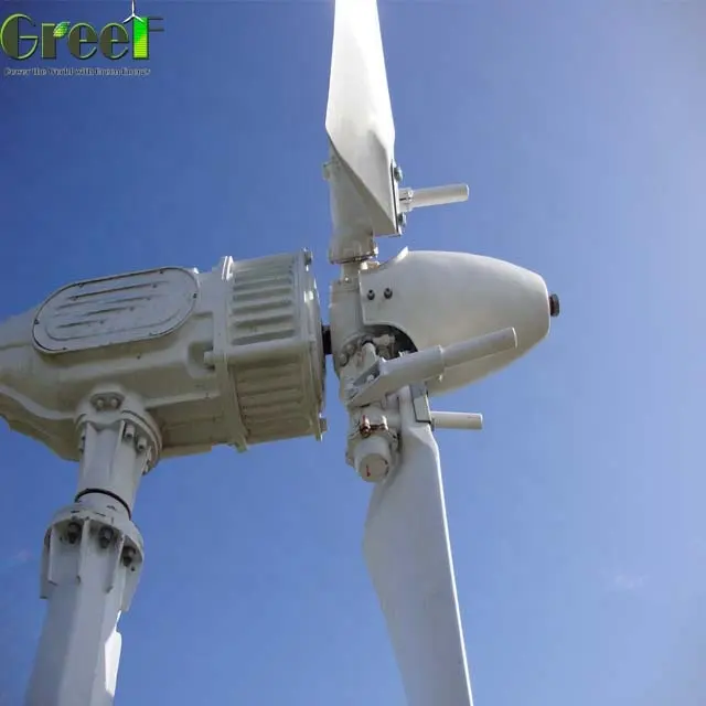 Turbina aerogeneradora de eje horizontal, control de paso de velocidad del viento de arranque bajo de 5kW, precio para el hogar