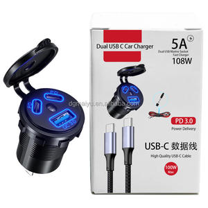 USB C <strong>Socket</strong> <strong>12</strong> <strong>V</strong> Car Charger 18 W QC3.0 USB &amp; Dual 45 W PD Type C With Button Switch - Product Image 1