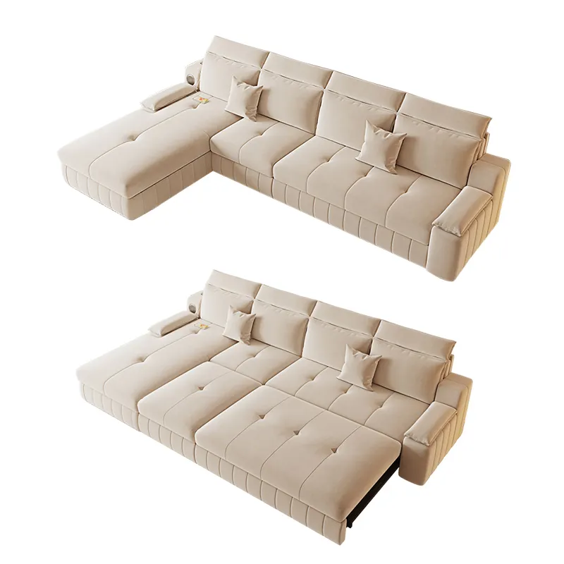 Cream Wind Wool Velvet Fabric Living Room Furniture Sofa Living Room Light Luxury Multifunctional Pull-Out Sofa Bed