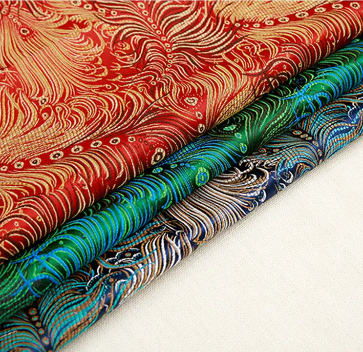 Muhteşem geleneksel büyüleyici tavuskuşu kuyruk brokar kumaş jakarlı Tang takım elbise Cheongsam gömlek yatak ev tekstili