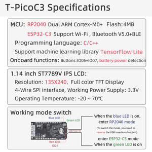 Scheda di sviluppo ESP32-C3 T-PicoC3 LILYGO 1.14 pollici con Display Dual MCU <span class=keywords><strong>Raspberry</strong></span> <span class=keywords><strong>Pi</strong></span> RP2040 kit di schede microcontrollore - Product Image 5