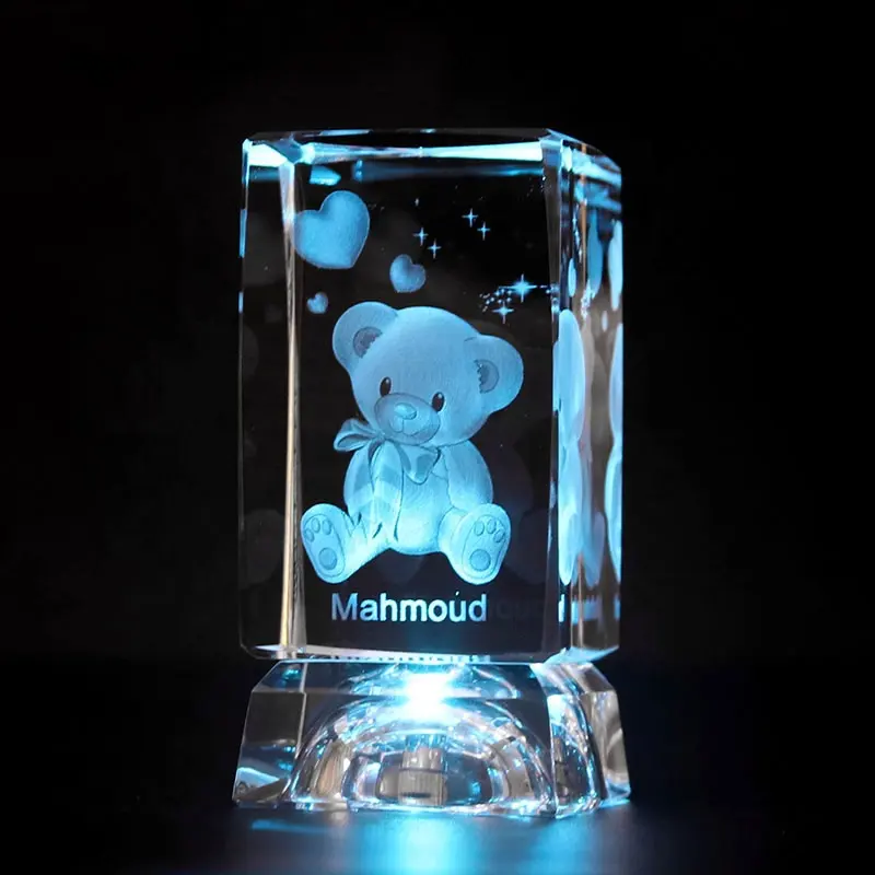 Ours en cristal gravé au Laser 3D de société personnalisé, ours en peluche, cadeau souvenir pour nouveau-né, Cube avec lumière Led,