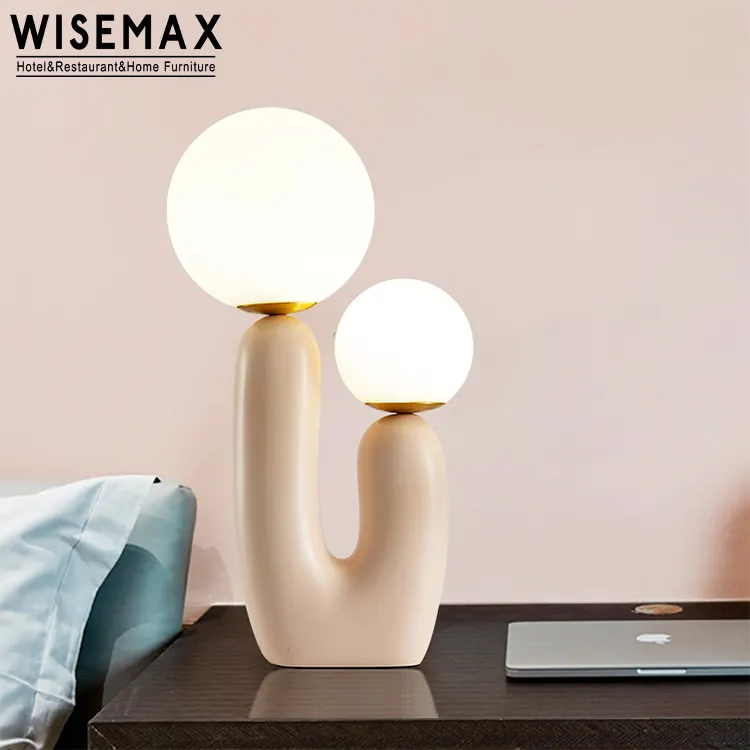 WISEMAX FURNITURE Nordic home decor Resin base white light shade desk lamp Mushroom shape button table lamp